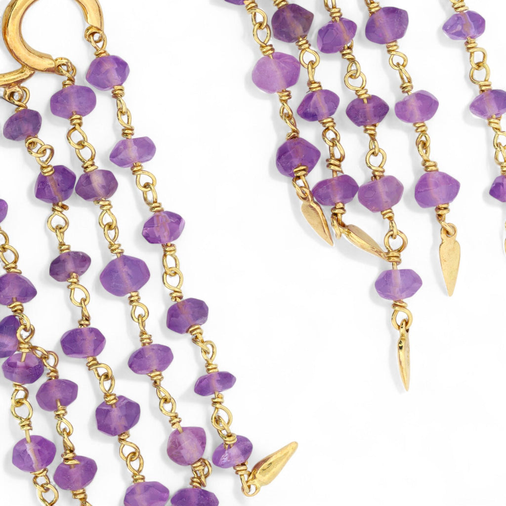 Vintage 18K Yellow Gold Amethyst Faceted Bead Chandelier Earrings