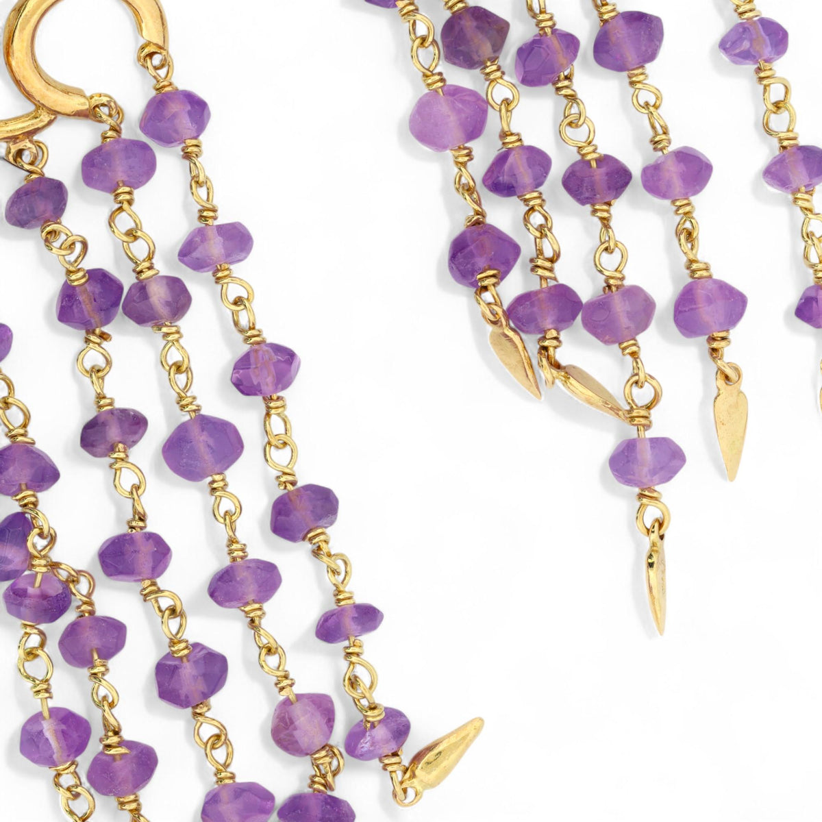 Vintage 18K Yellow Gold Amethyst Faceted Bead Chandelier Earrings