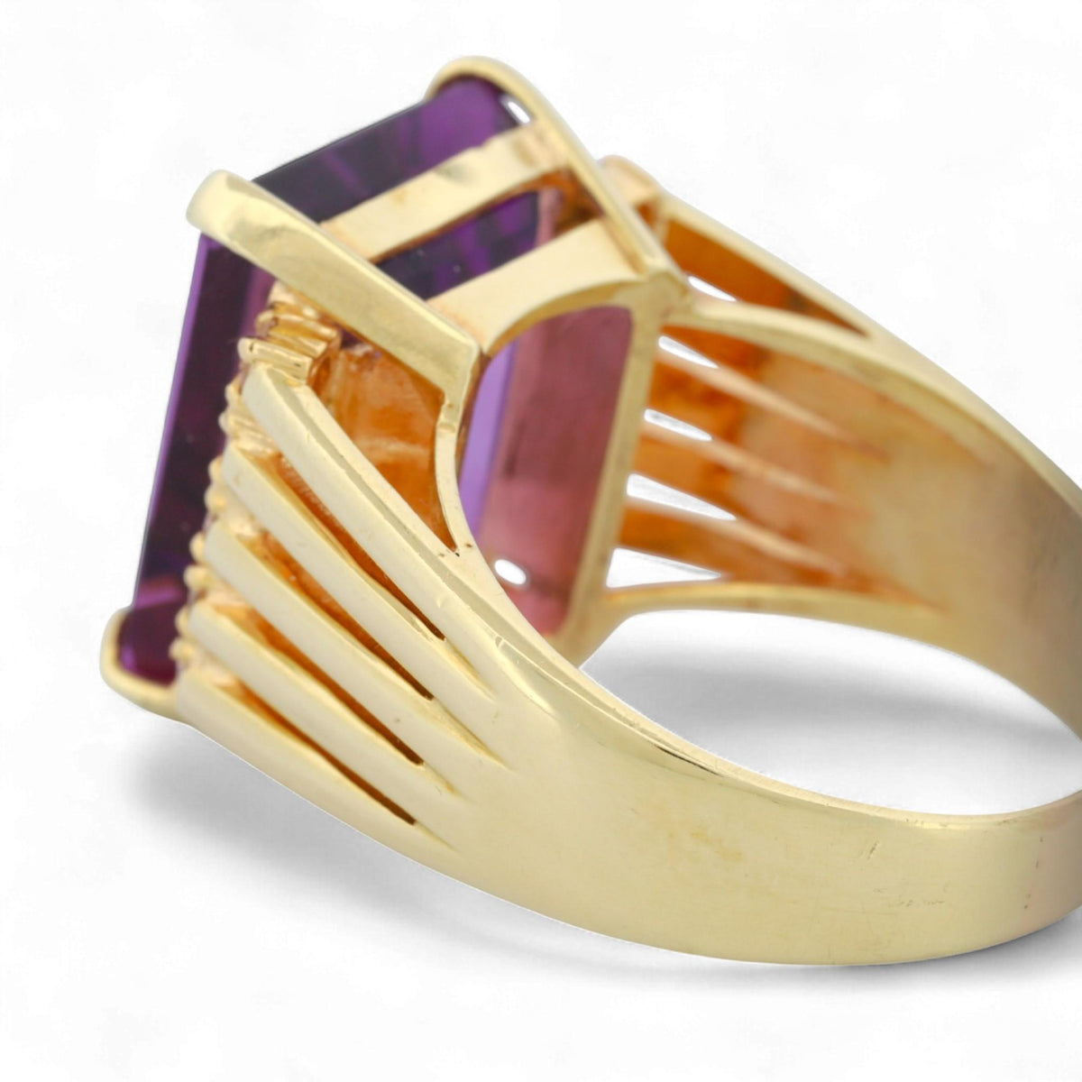 Vintage 14K Yellow Gold Amethyst & Diamond Statement Ring Size 9