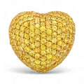 18K Yellow Gold Puffed Heart Sapphire & Diamond Statement Ring Size 7.5