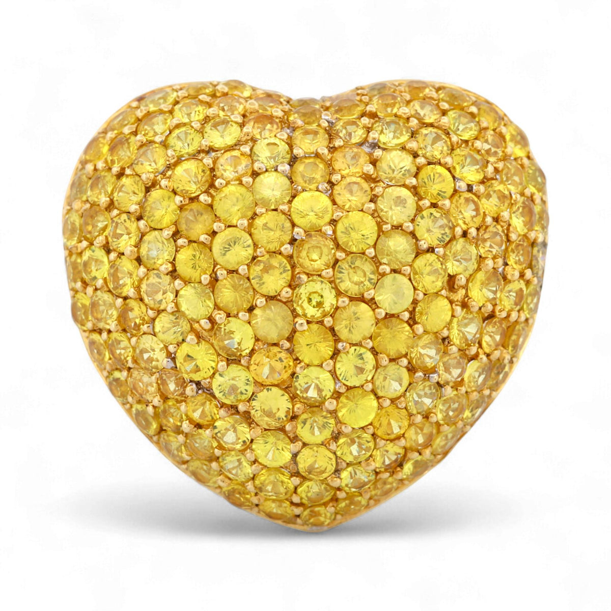 18K Yellow Gold Puffed Heart Sapphire & Diamond Statement Ring Size 7.5
