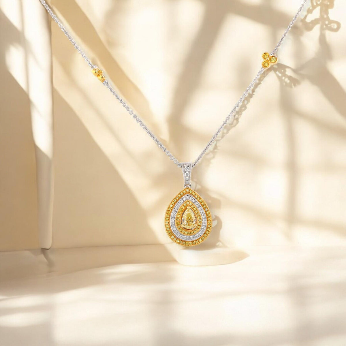 YAEL Designs 18K Gold Fancy Yellow Diamond Pear Pendant Necklace 16 Inch