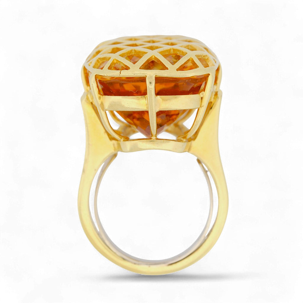 18K Yellow Gold Handcrafted Citrine Statement Ring with Split Shank