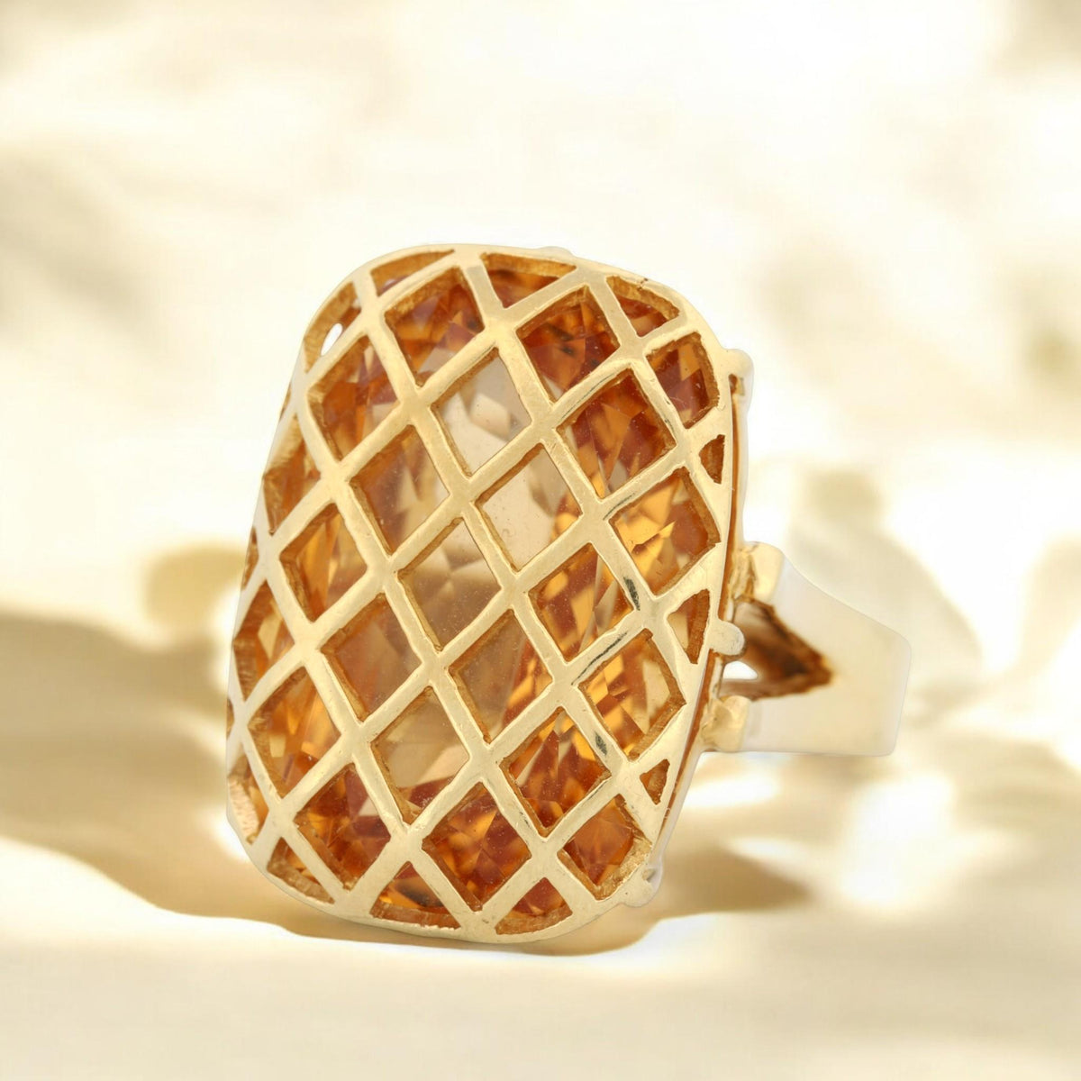 18K Yellow Gold Handcrafted Citrine Statement Ring with Split Shank