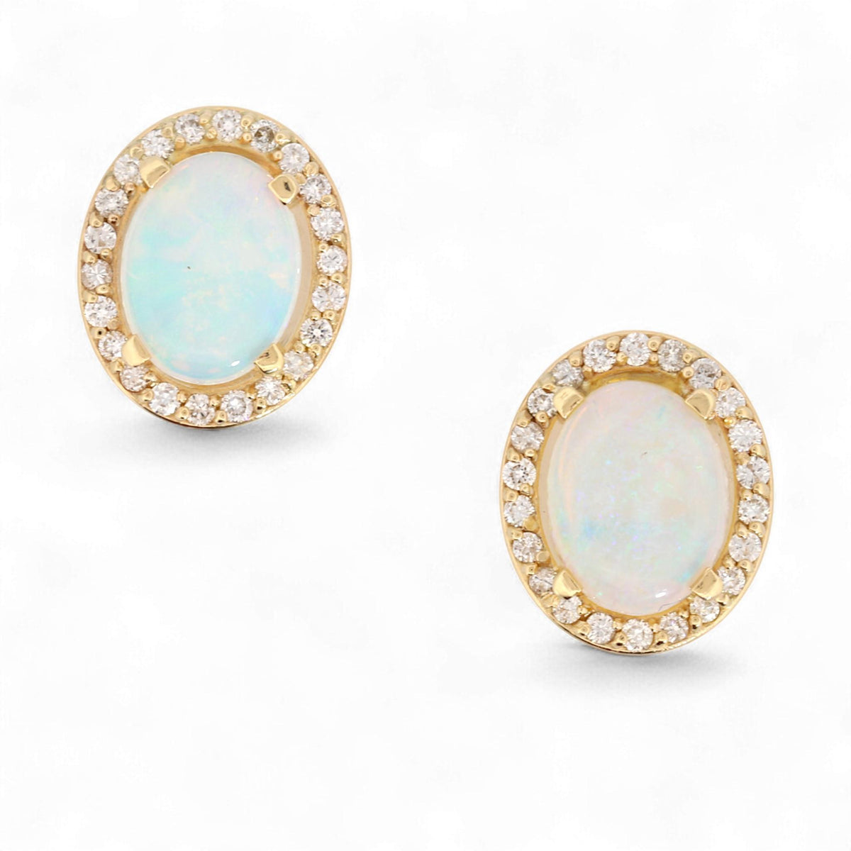 Jennifer Rivera 14K Gold Opal & Diamond Halo Earrings with Heart Signature