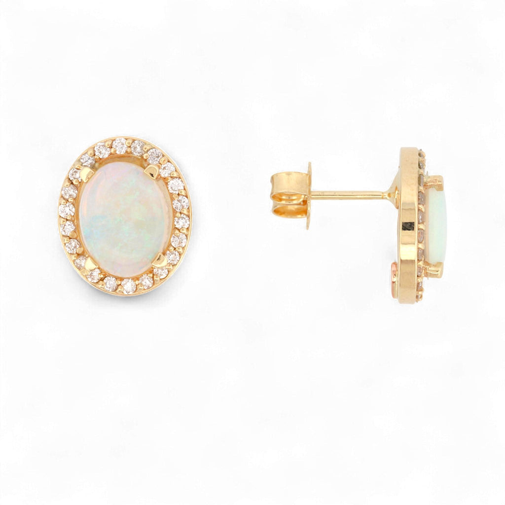 Jennifer Rivera 14K Gold Opal & Diamond Halo Earrings with Heart Signature