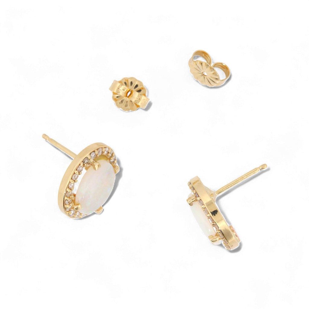 Jennifer Rivera 14K Gold Opal & Diamond Halo Earrings with Heart Signature