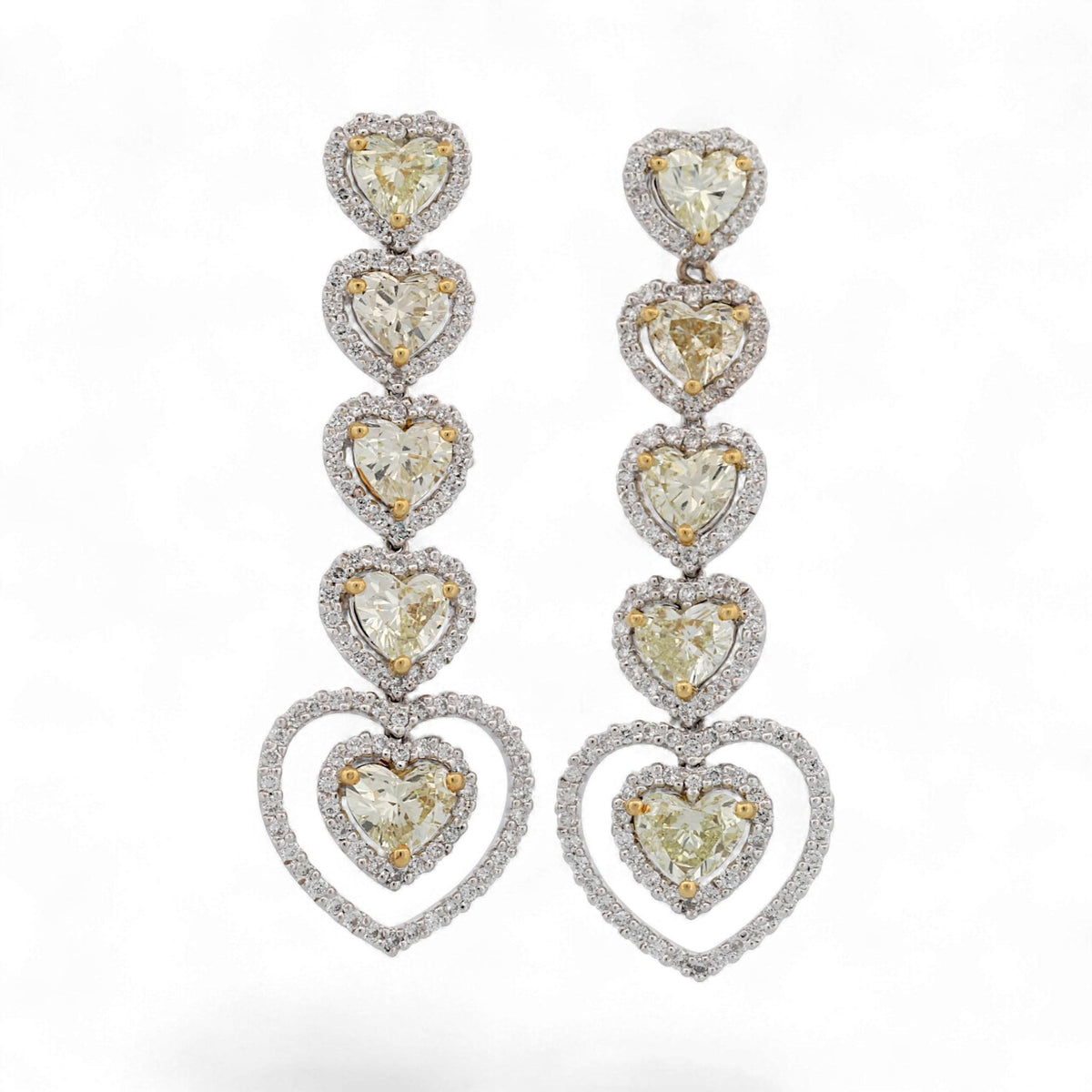 18K White & Yellow Gold Heart Diamond Drop Earrings 4.90ct