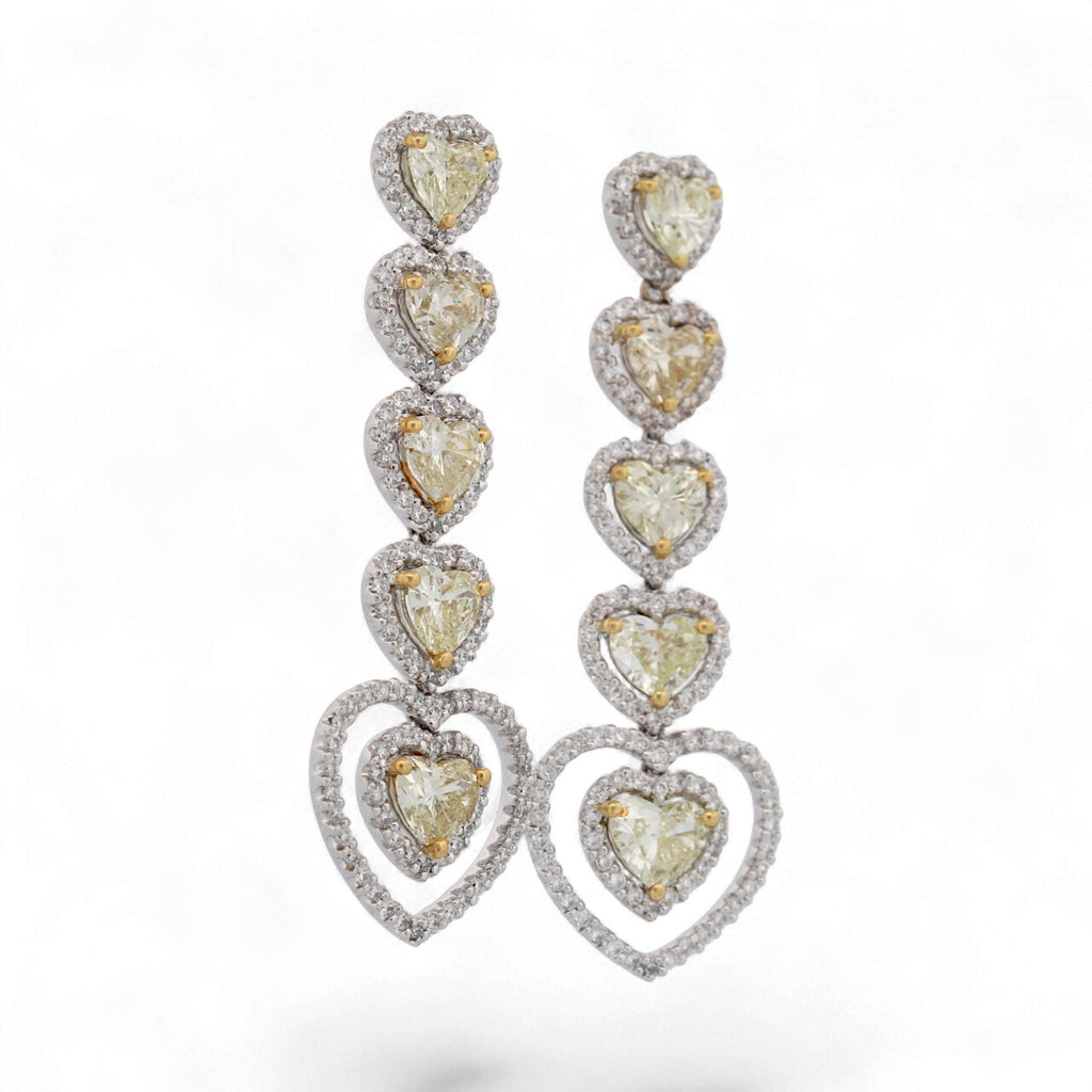 18K White & Yellow Gold Heart Diamond Drop Earrings 4.90ct