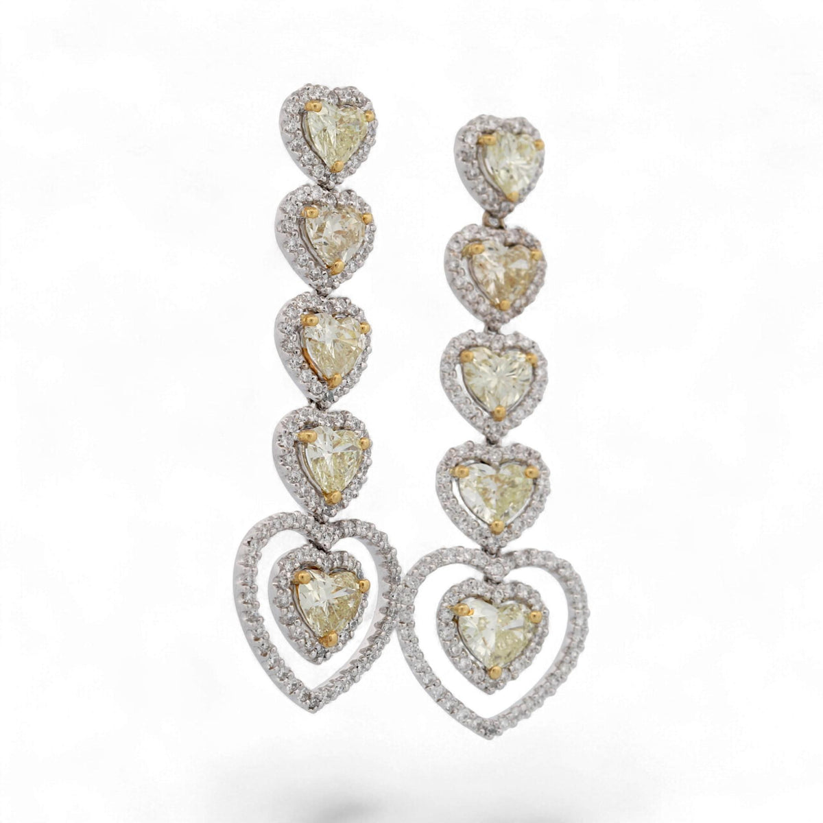 18K White & Yellow Gold Heart Diamond Drop Earrings 4.90ct