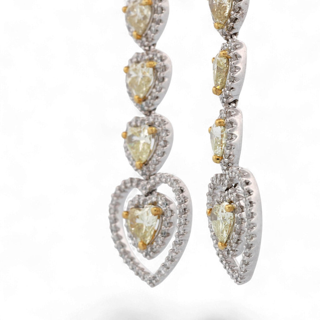 18K White & Yellow Gold Heart Diamond Drop Earrings 4.90ct