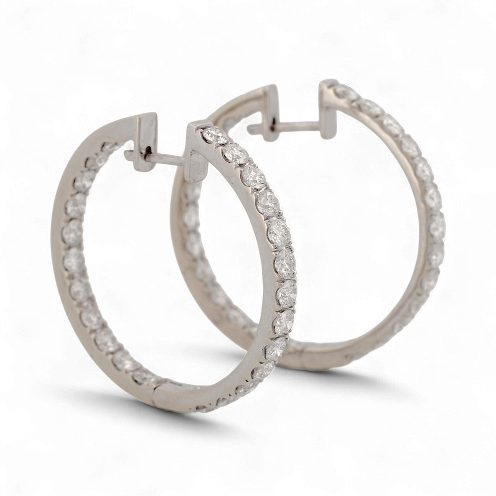 14K White Gold Diamond Inside-Out Hoop Earrings 3.97ct