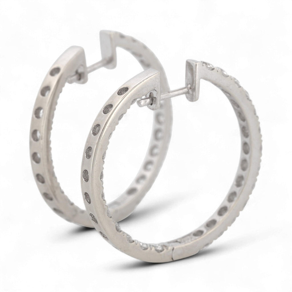 14K White Gold Diamond Inside-Out Hoop Earrings 3.97ct