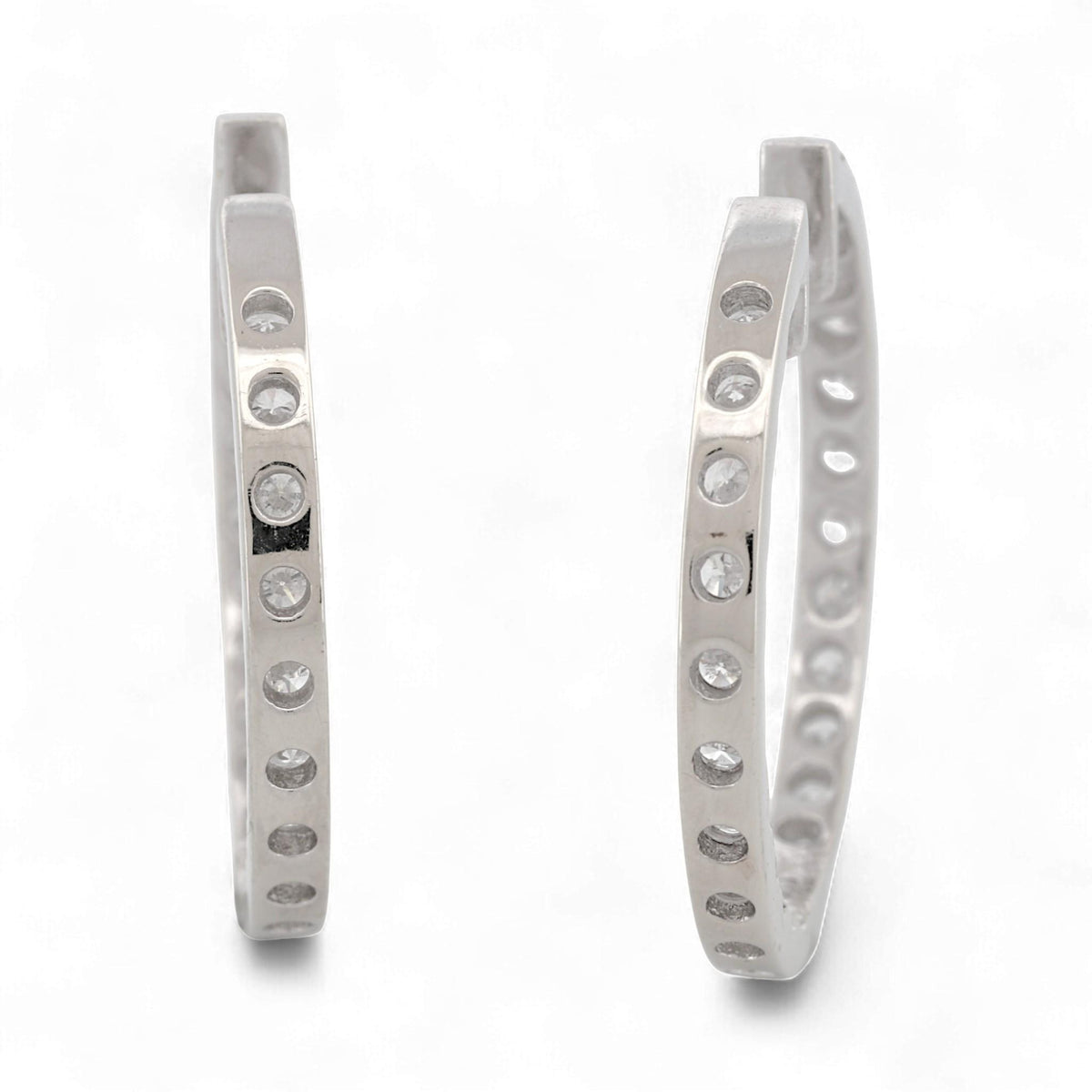 14K White Gold Diamond Inside-Out Hoop Earrings 3.97ct