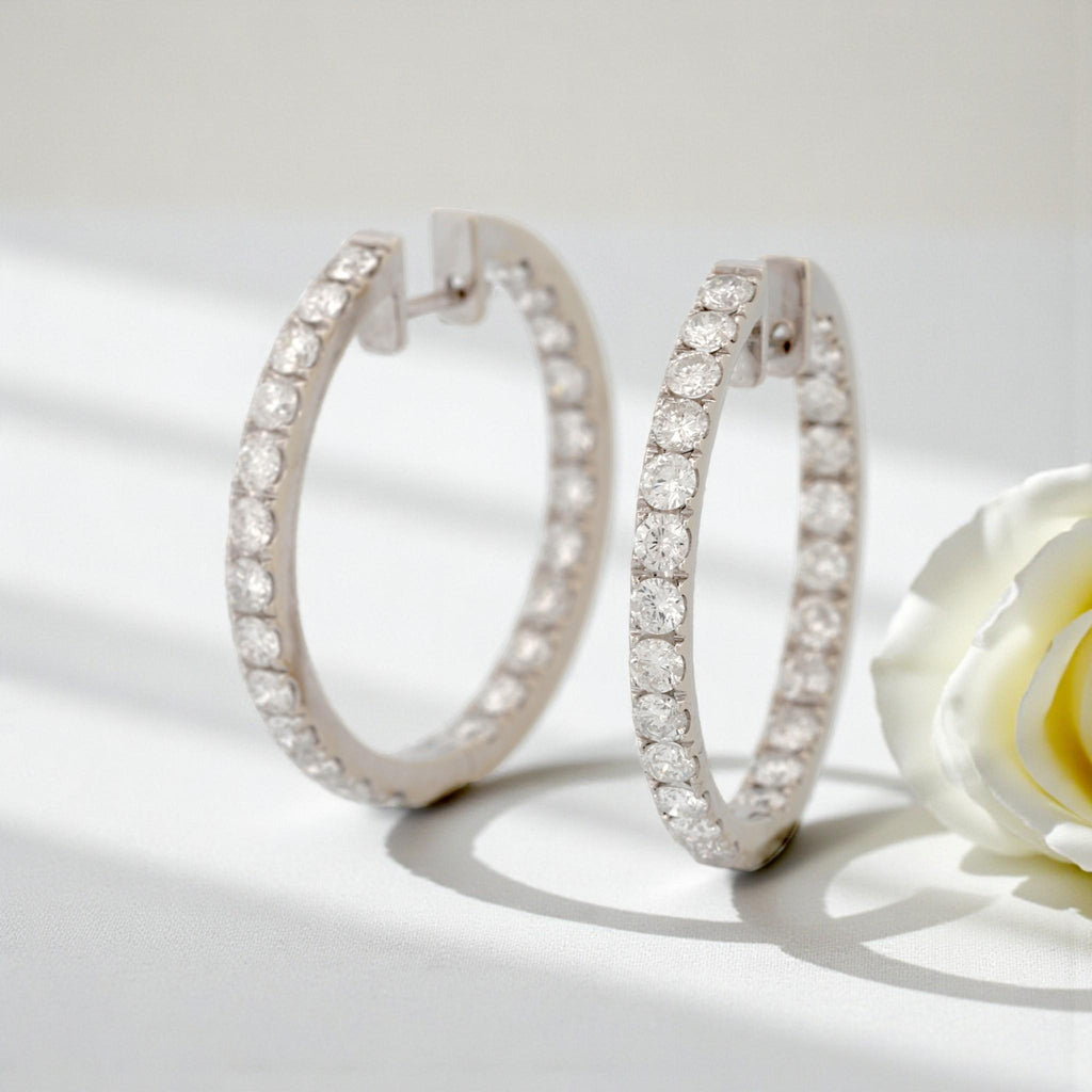 14K White Gold Diamond Inside-Out Hoop Earrings 3.97ct