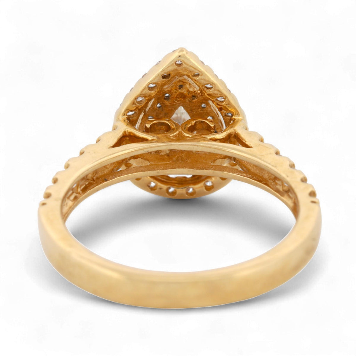 14K Yellow Gold Double-Halo Pear Diamond Ring 1.05ct Size 7