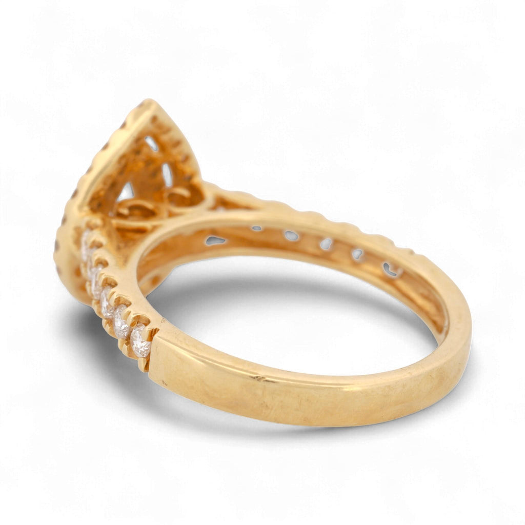 14K Yellow Gold Double-Halo Pear Diamond Ring 1.05ct Size 7