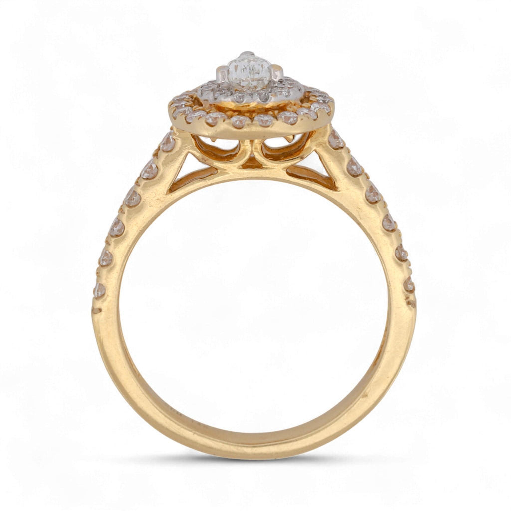 14K Yellow Gold Double-Halo Pear Diamond Ring 1.05ct Size 7