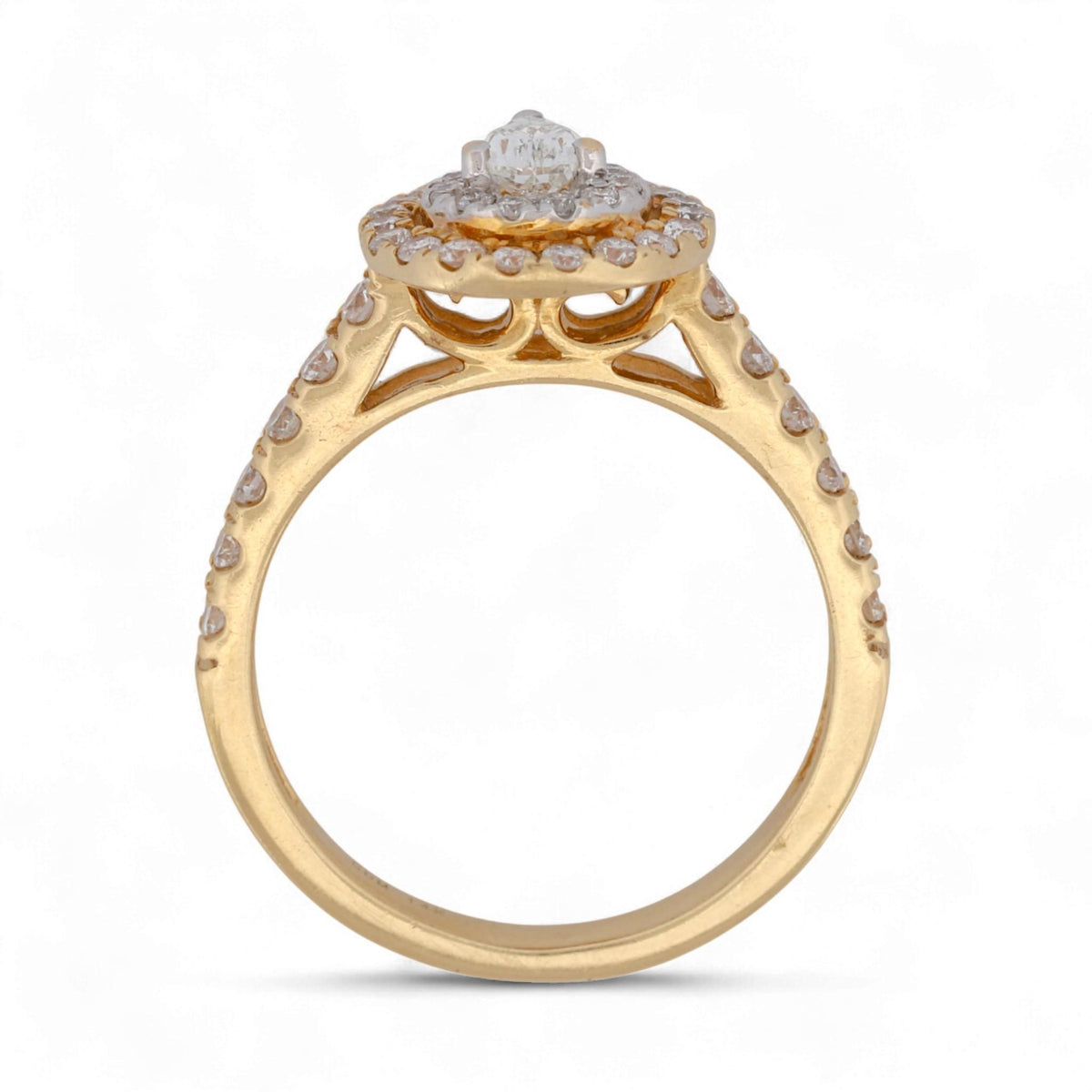 14K Yellow Gold Double-Halo Pear Diamond Ring 1.05ct Size 7
