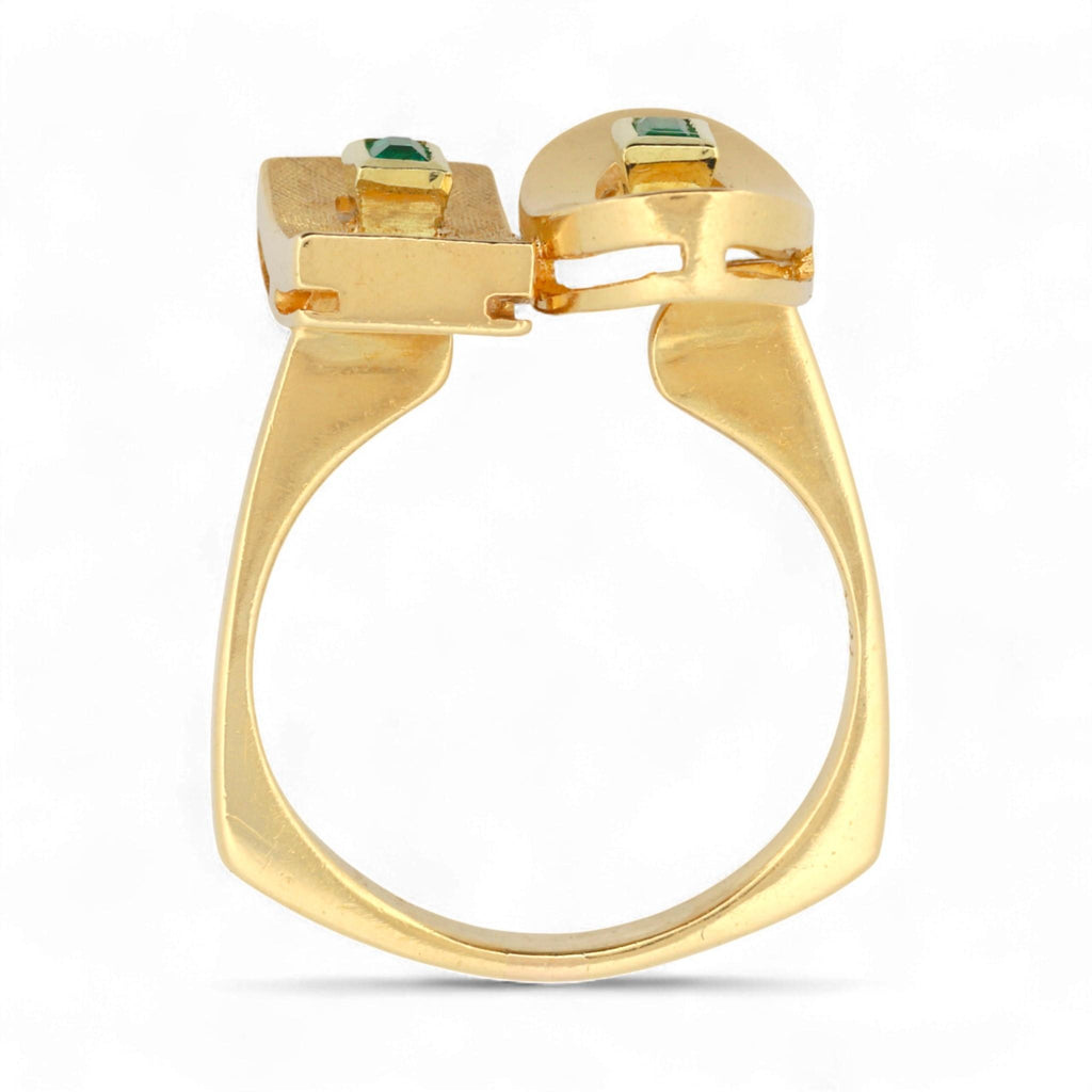 Vintage 18K Yellow Gold Emerald Geometric Bezel Ring Size 7