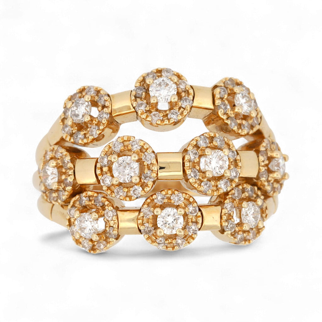 Sonia B 14K Yellow Gold Three-Row Diamond Wide Band Ring 1.52 ct Size 10