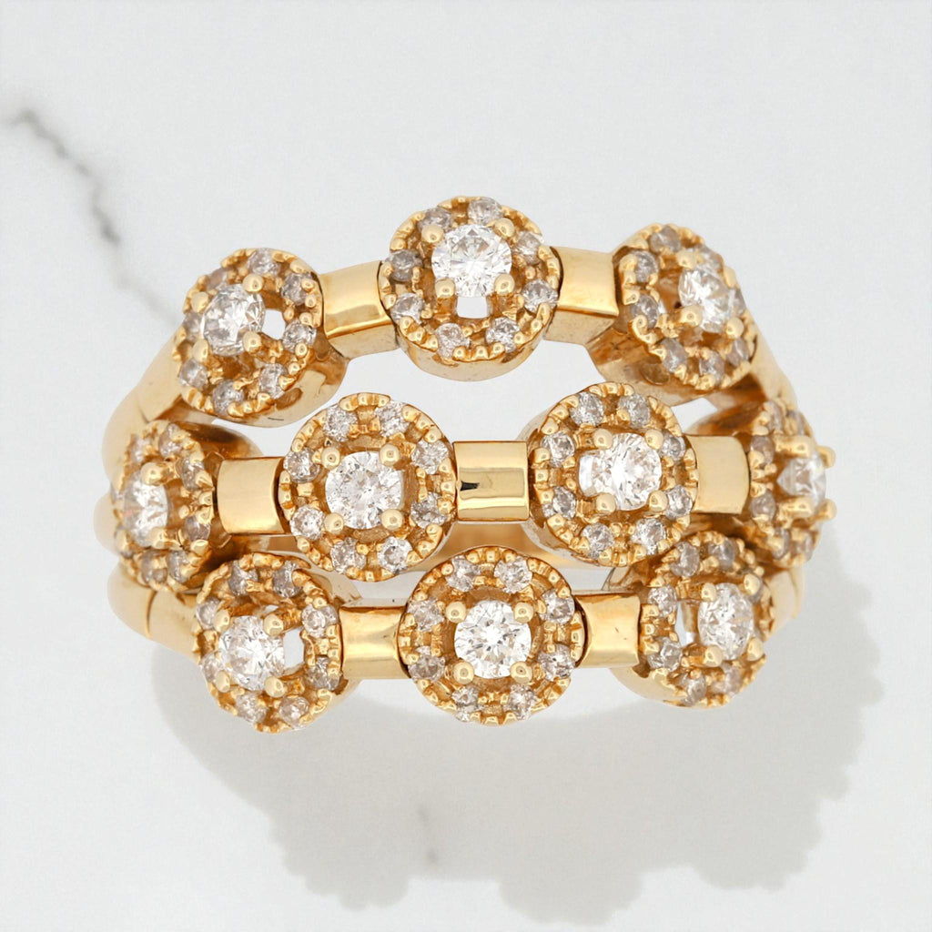 Sonia B 14K Yellow Gold Three-Row Diamond Wide Band Ring 1.52 ct Size 10