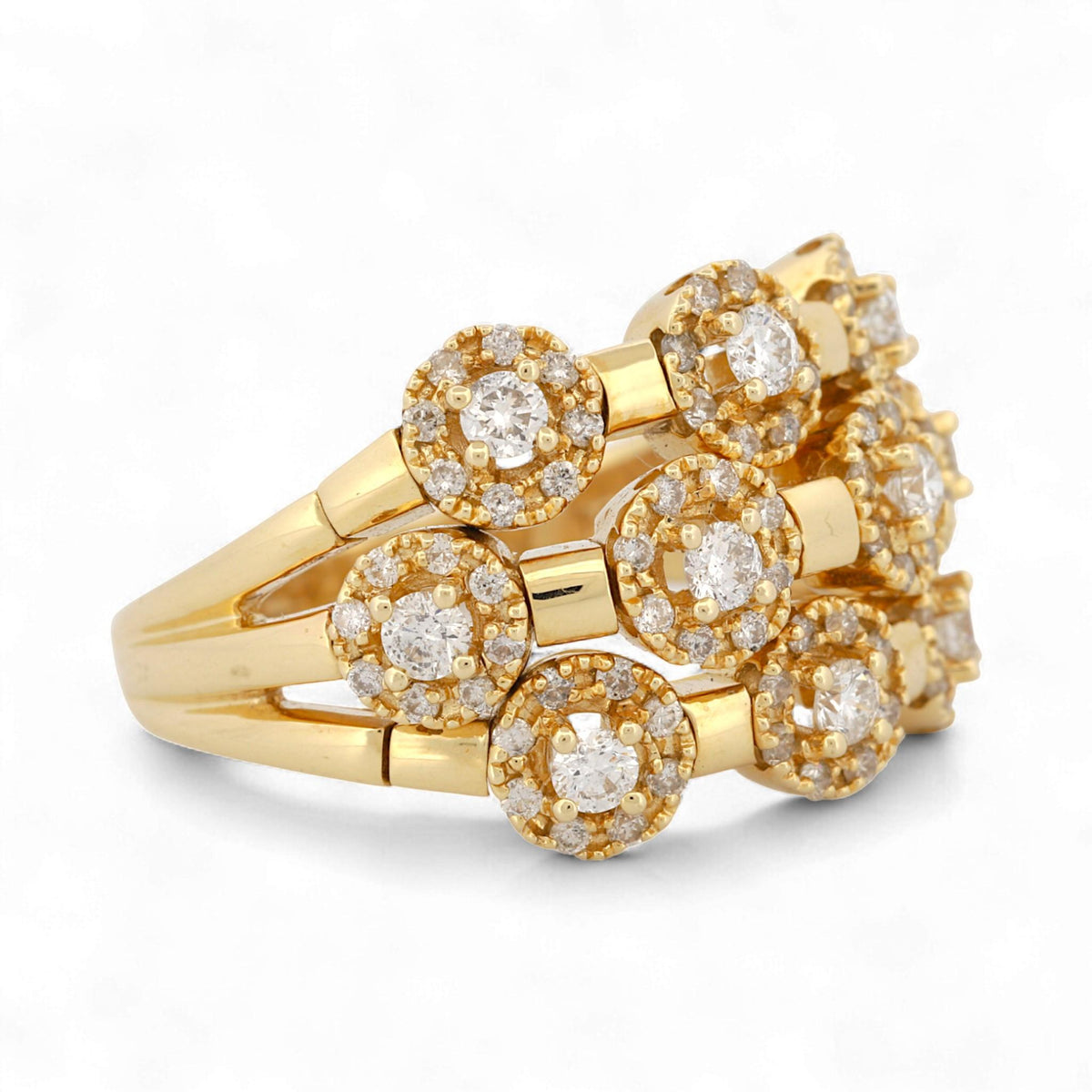Sonia B 14K Yellow Gold Three-Row Diamond Wide Band Ring 1.52 ct Size 10