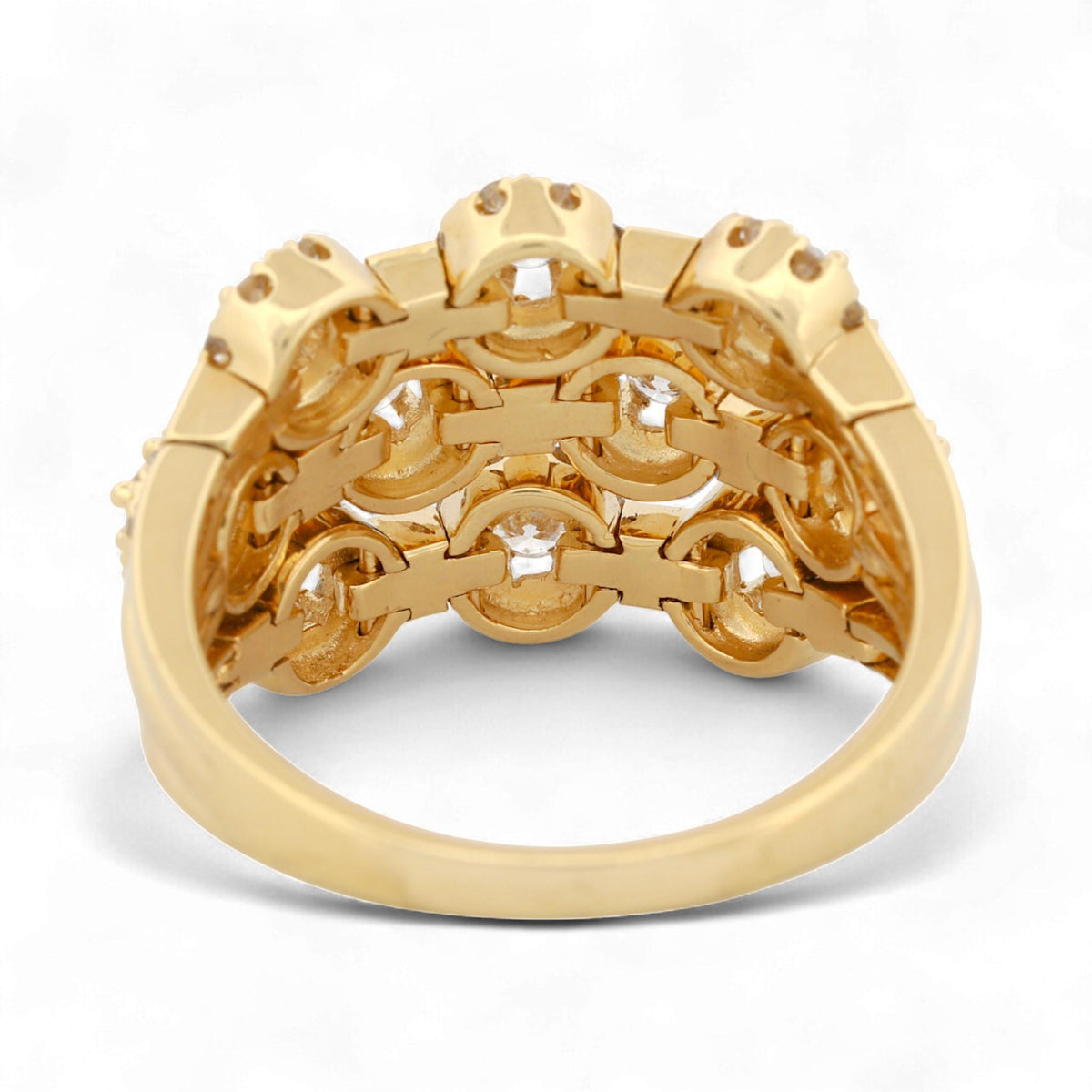 Sonia B 14K Yellow Gold Three-Row Diamond Wide Band Ring 1.52 ct Size 10