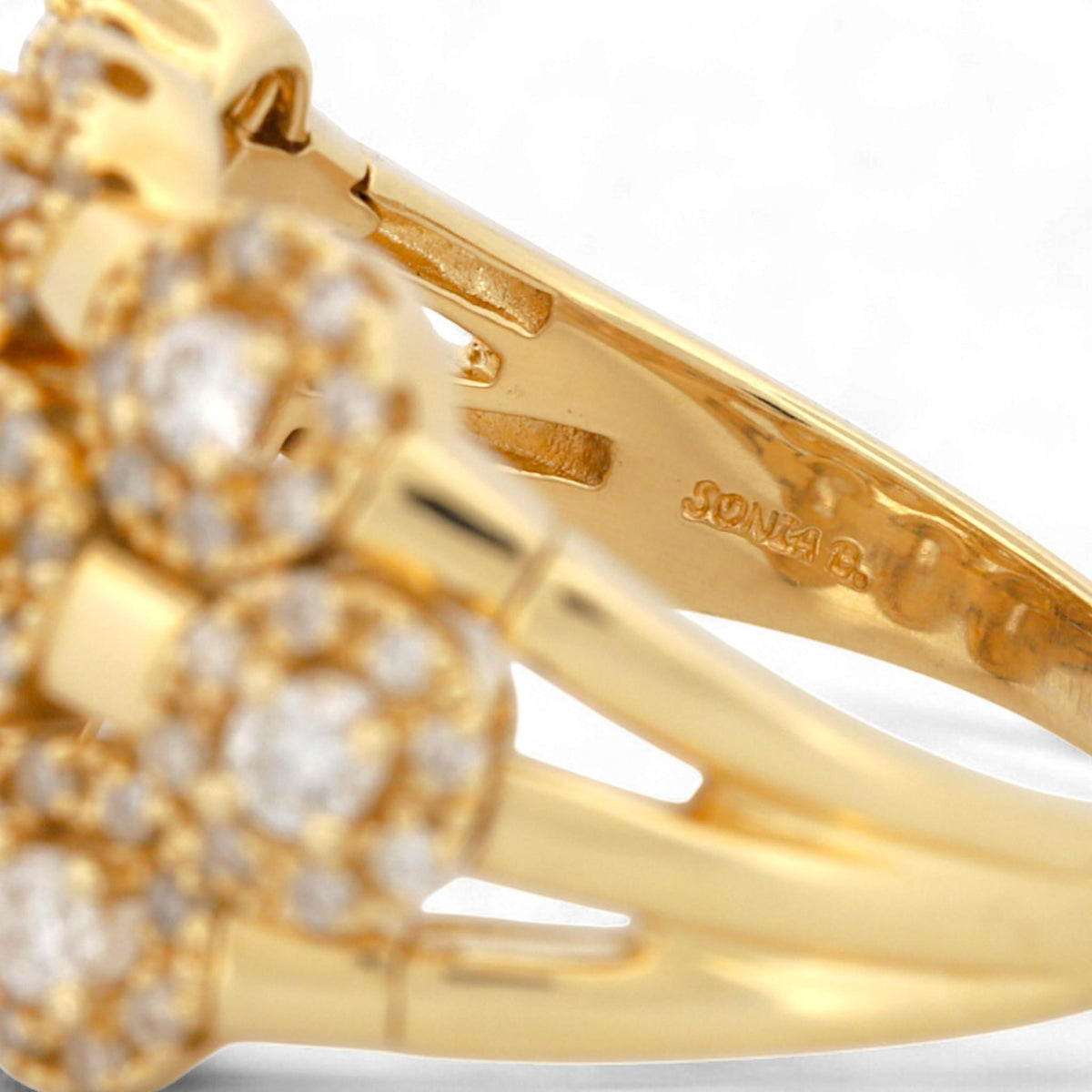 Sonia B 14K Yellow Gold Three-Row Diamond Wide Band Ring 1.52 ct Size 10