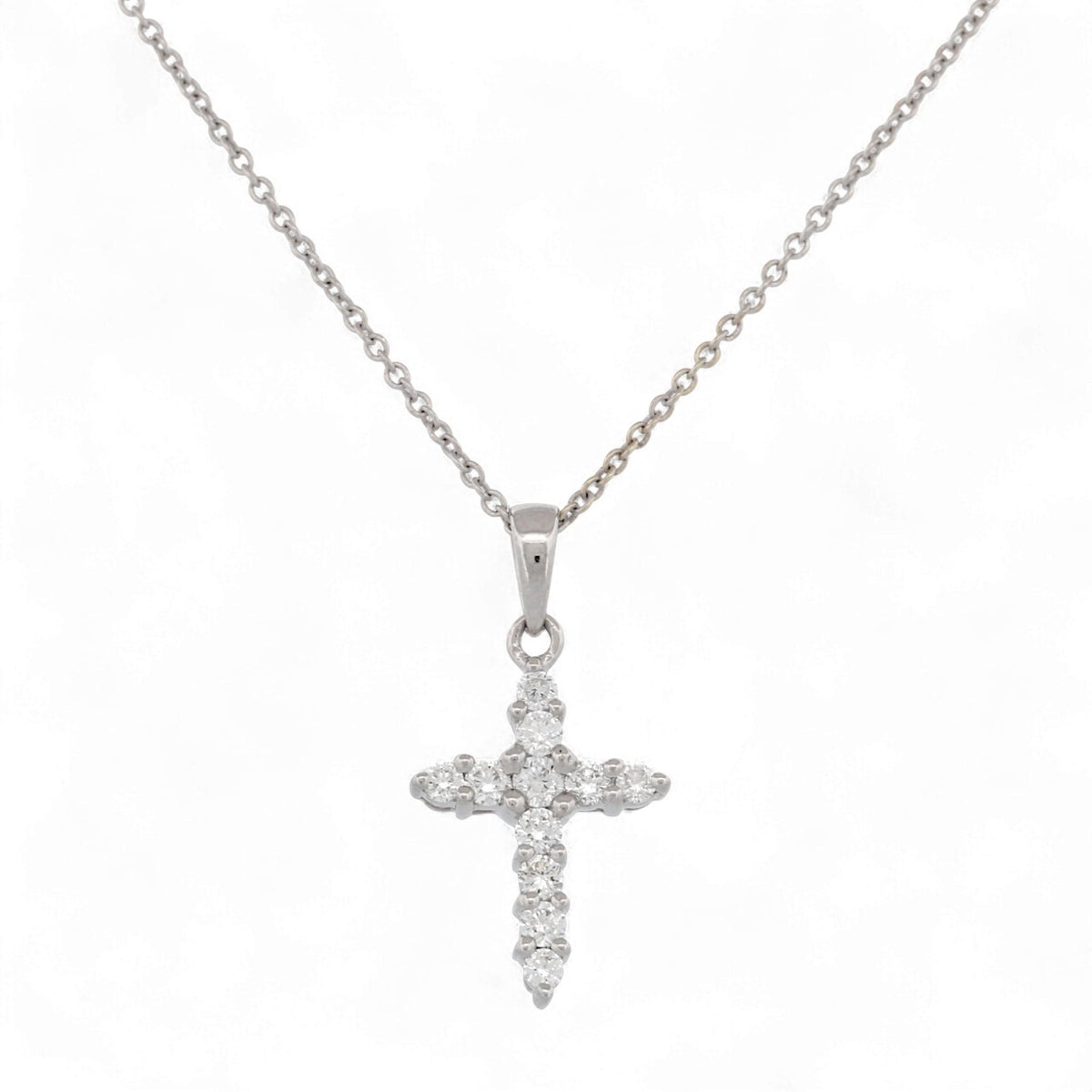 18K White Gold Diamond  Cross Small Pendant Necklace Minimalist