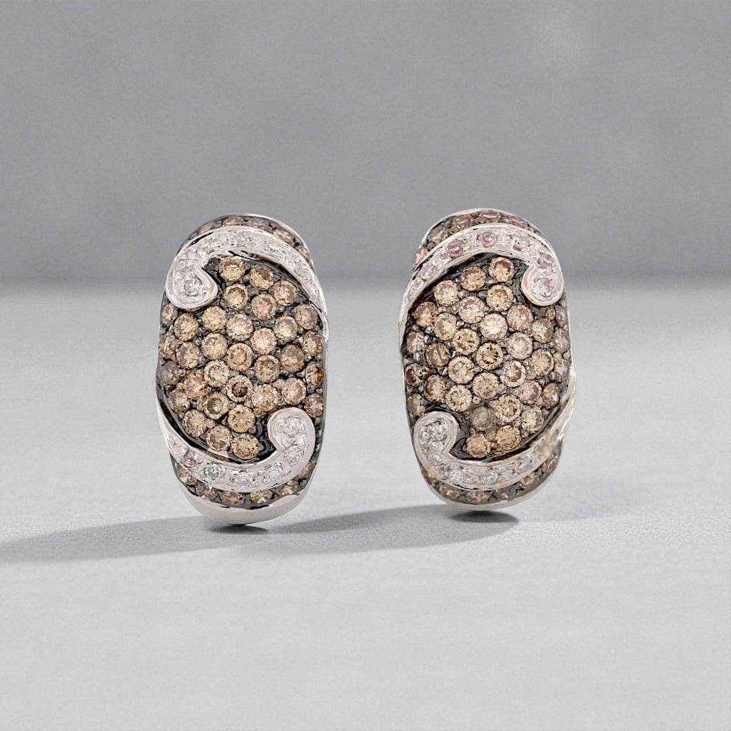 Vintage 18k White Gold Brown & White Diamond Black Rhodium Earrings