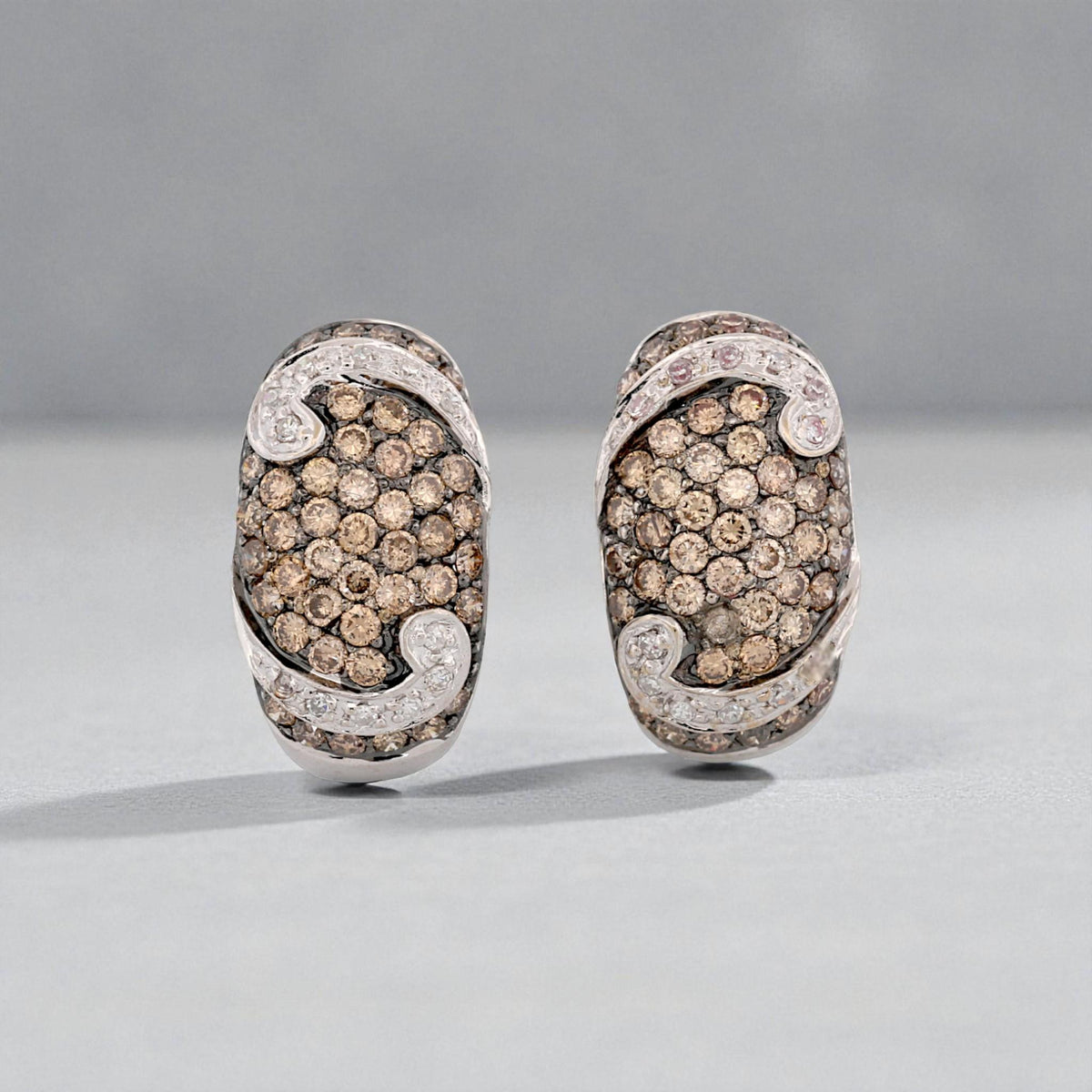 Vintage 18k White Gold Brown & White Diamond Black Rhodium Earrings