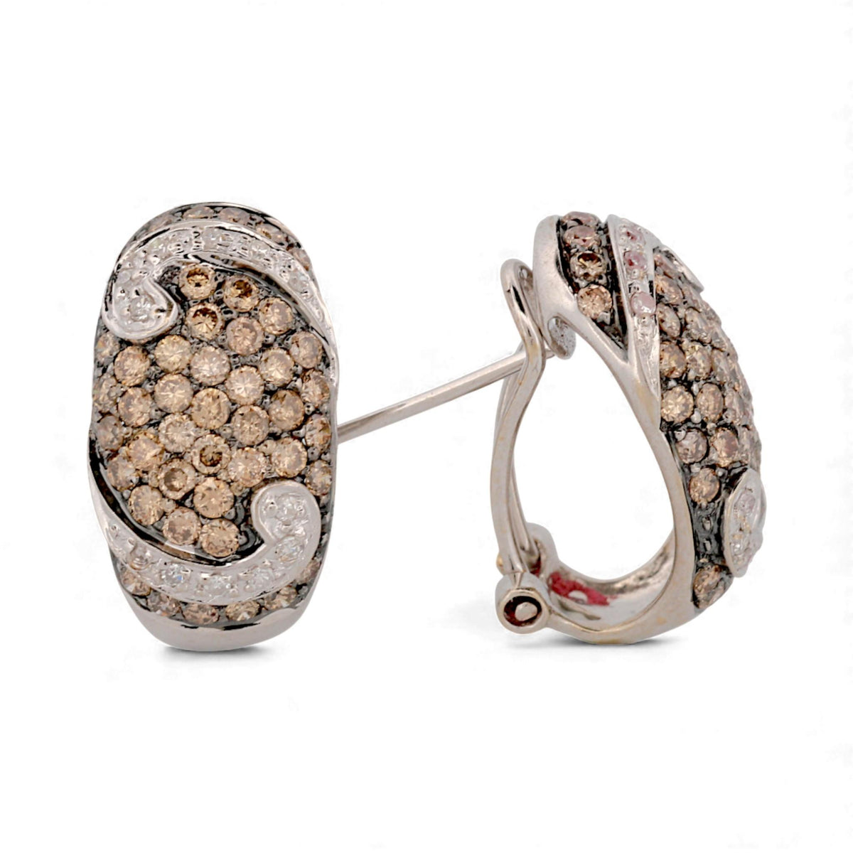Vintage 18k White Gold Brown & White Diamond Black Rhodium Earrings