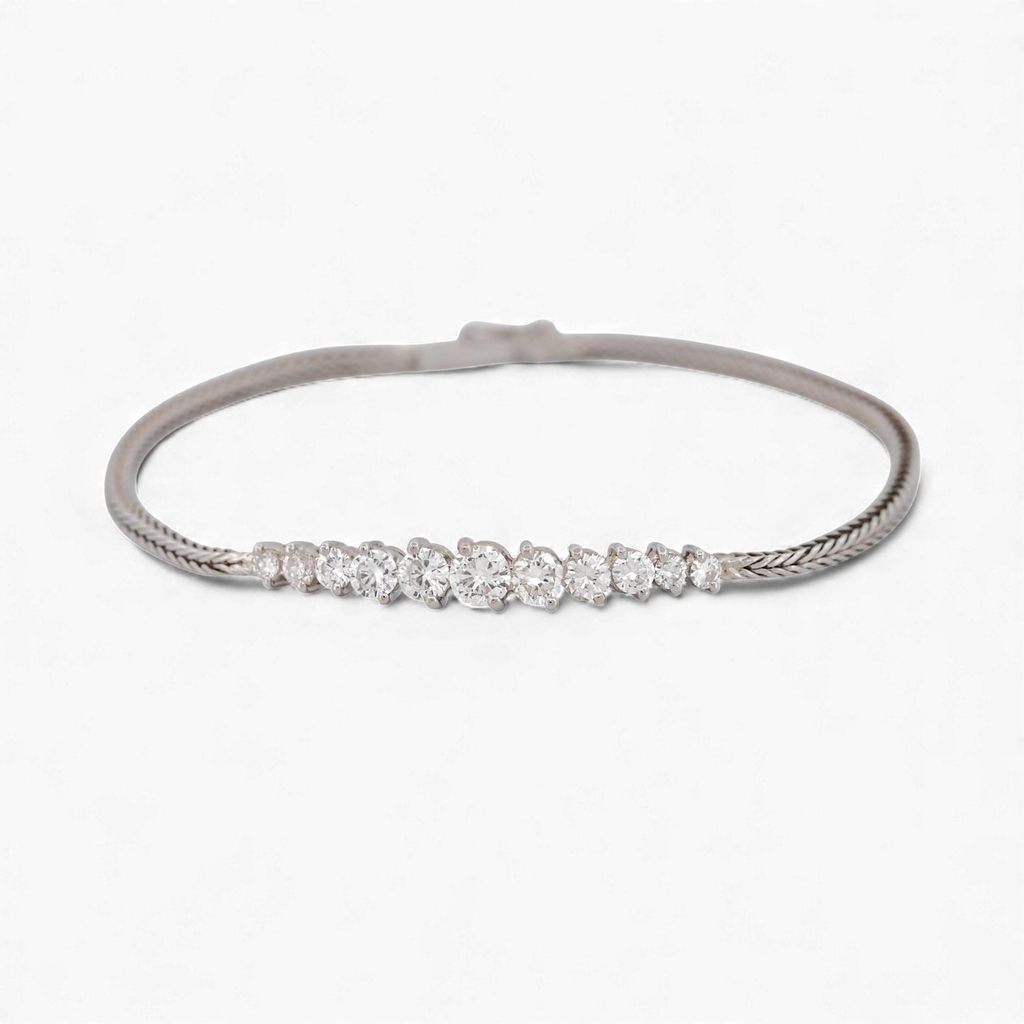 14k White Gold Tapered Diamond Row Bracelet 1.00ct Size Small