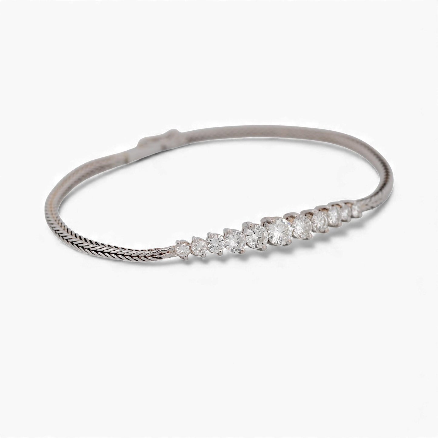 14k White Gold Tapered Diamond Row Bracelet 1.00ct Size Small