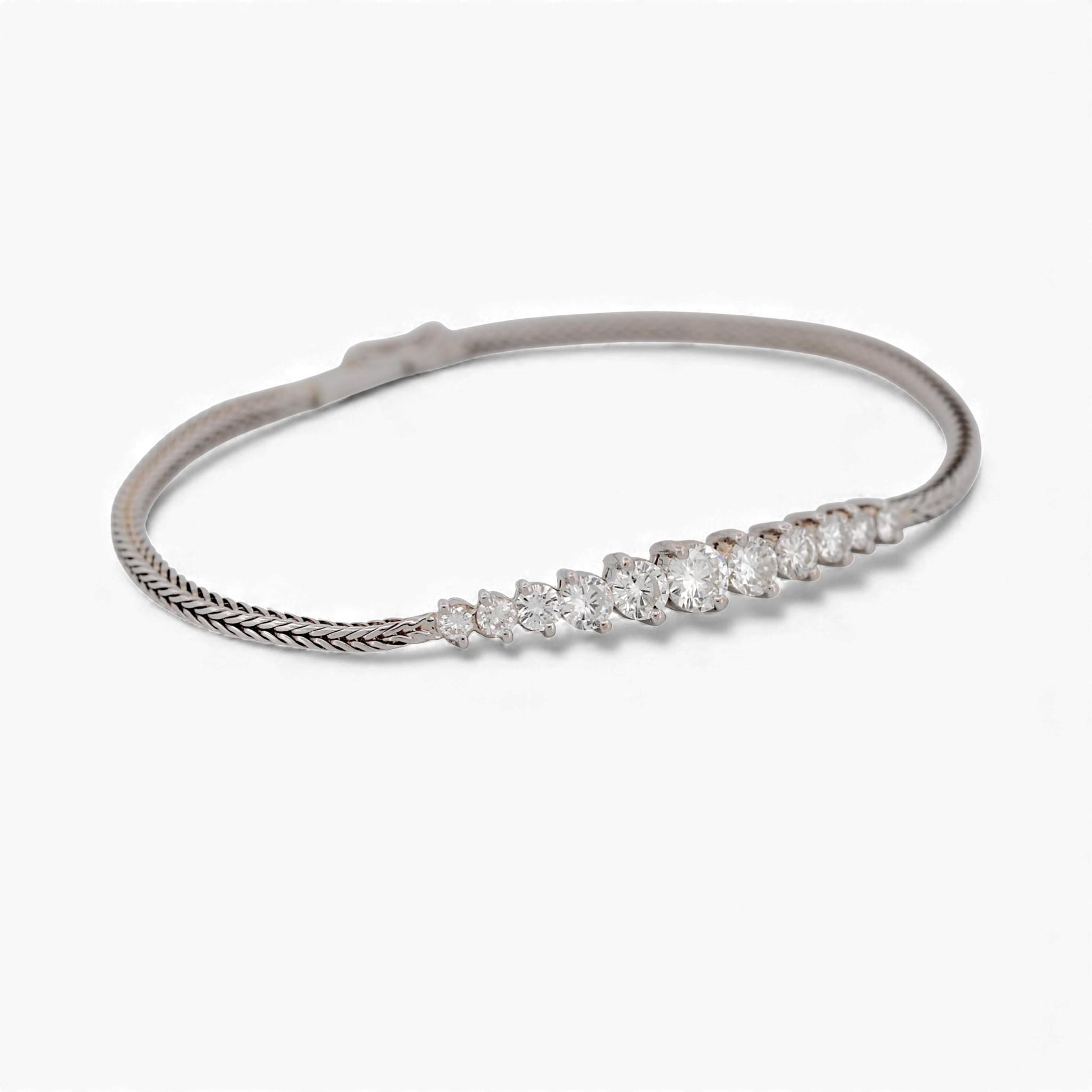 14k White Gold Tapered Diamond Row Bracelet 1.00ct Size Small
