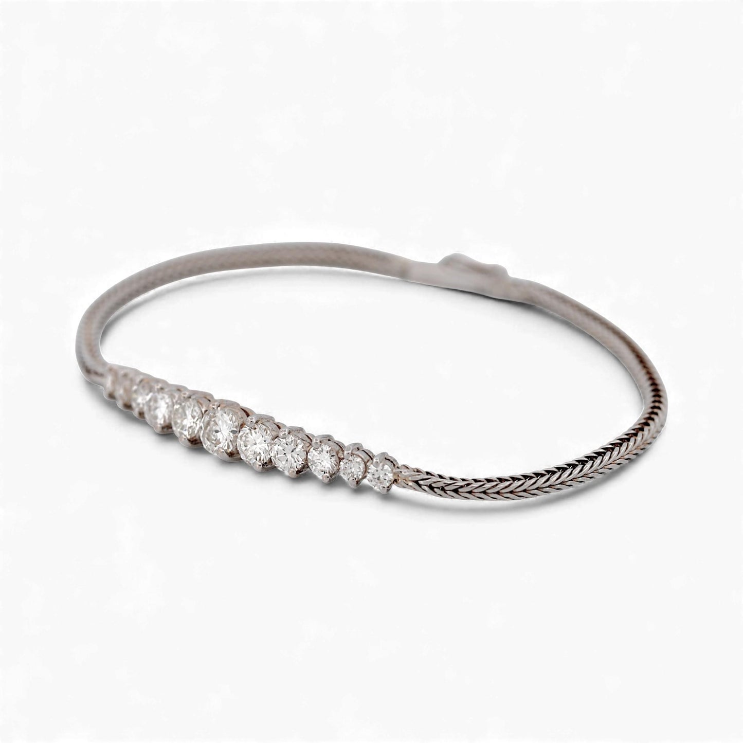 14k White Gold Tapered Diamond Row Bracelet 1.00ct Size Small