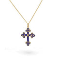 Vintage Blue Enamel Cross Necklace in 14k Yellow Gold 16 Inch