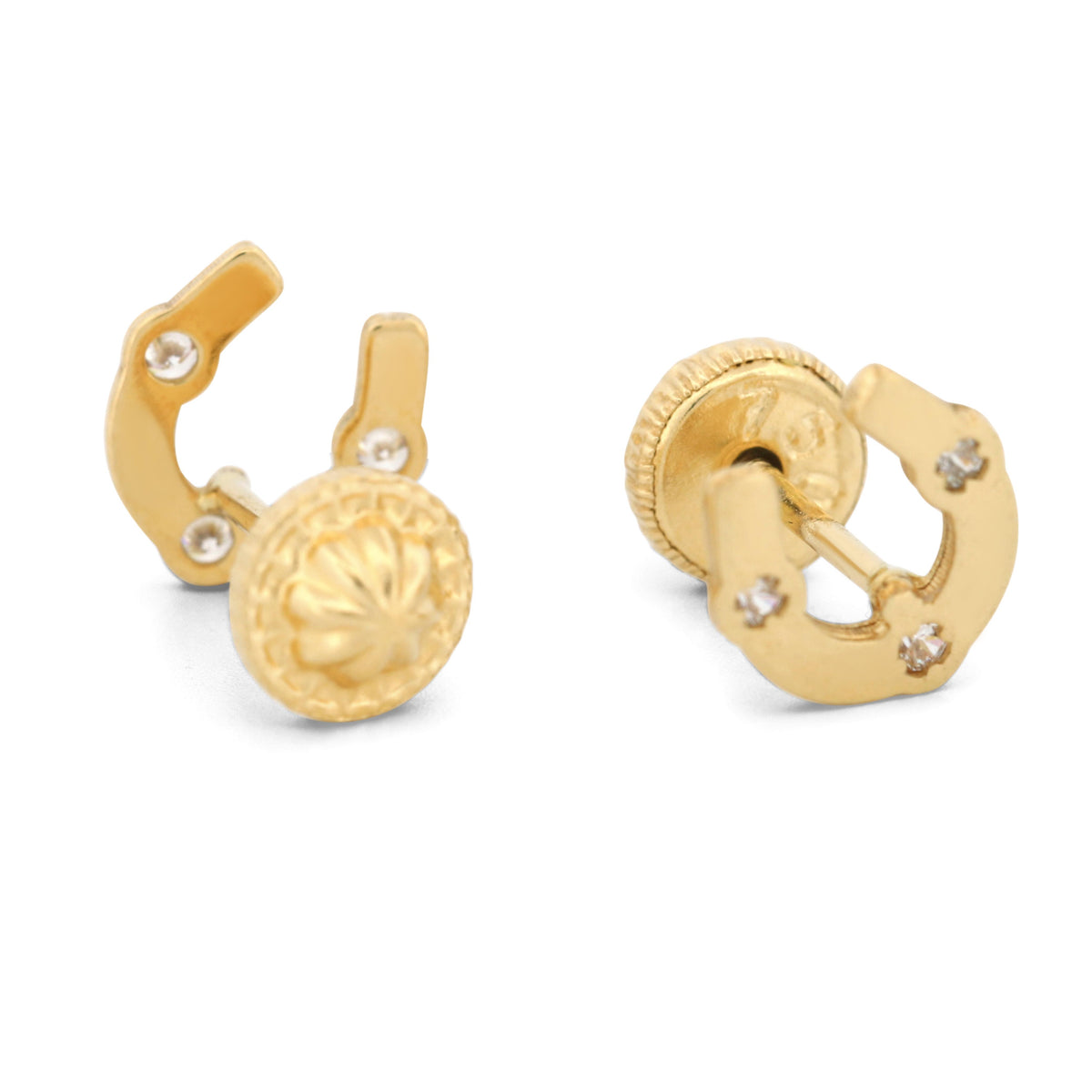 18k Yellow Gold Horseshoe Earrings with CZ Accents and Screw-Backs New