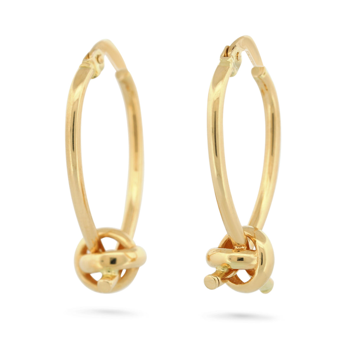 18k Yellow Gold Knot Oval Hoop Earrings New