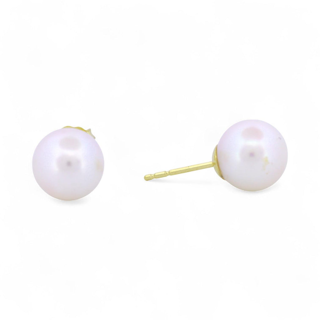 18k Gold Cultured Pearl Stud Earrings – 8.8mm White Pearls Large