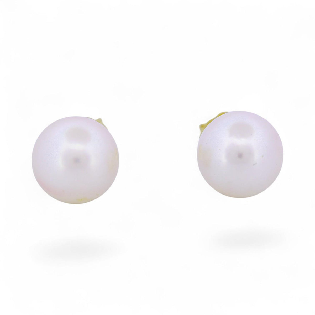 18k Gold Cultured Pearl Stud Earrings – 8.8mm White Pearls Large