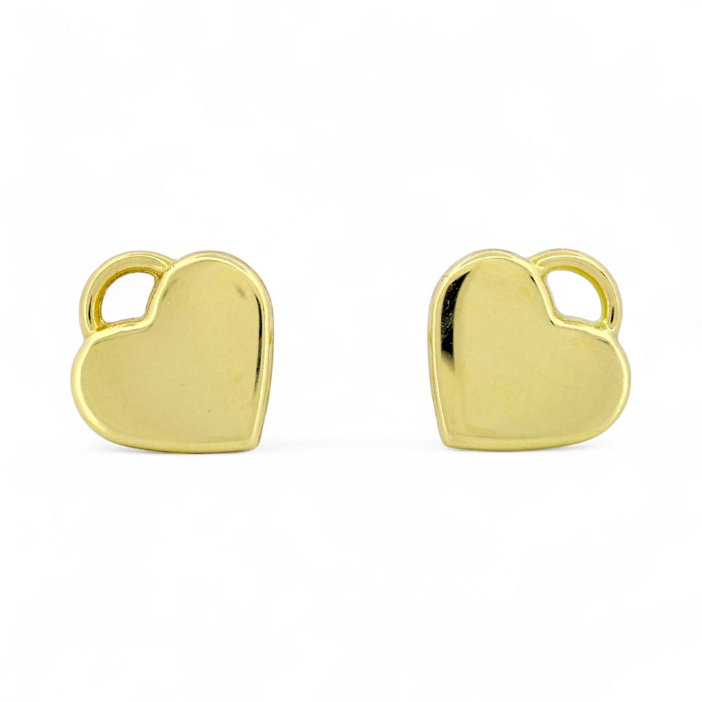 18k Yellow Gold Engravable Heart Tag Stud Earrings