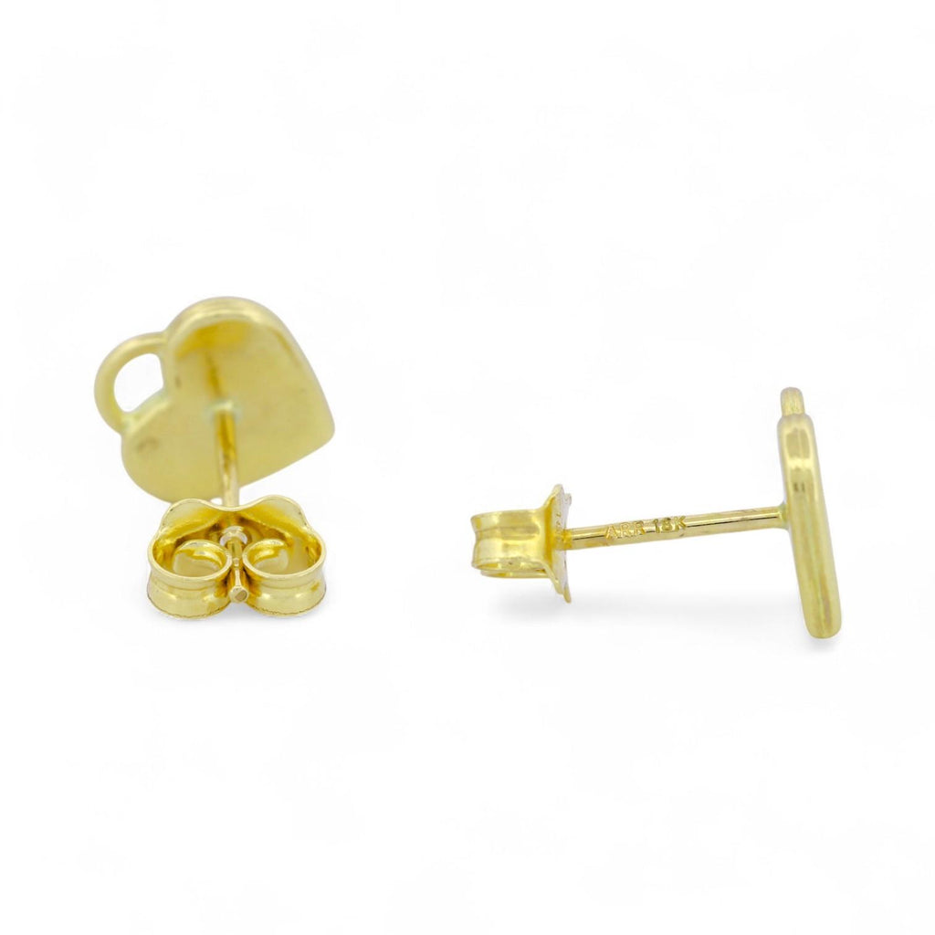 18k Yellow Gold Engravable Heart Tag Stud Earrings