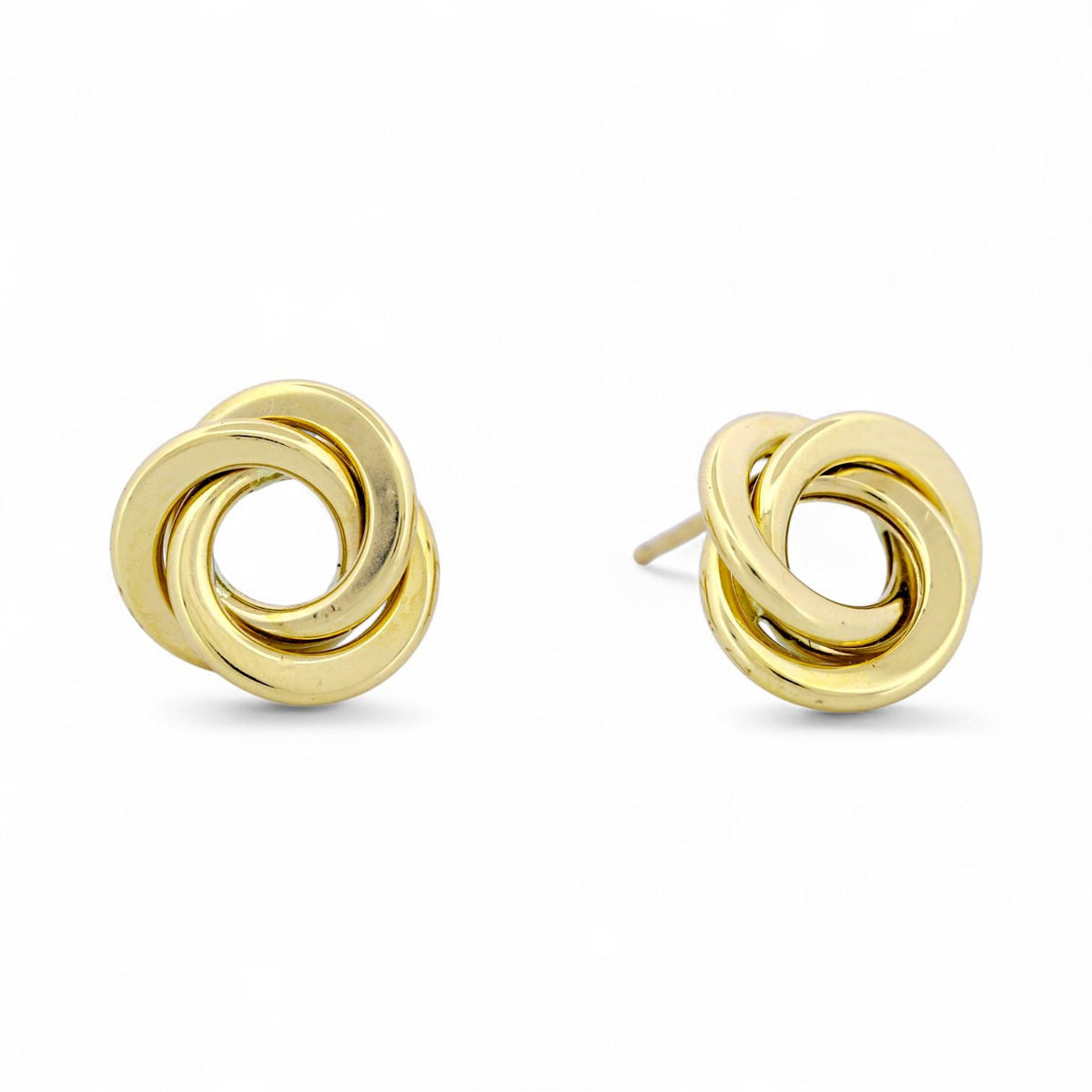 18k Yellow Gold Classic Interlocking Circle Knot Stud Earrings – New, Medium