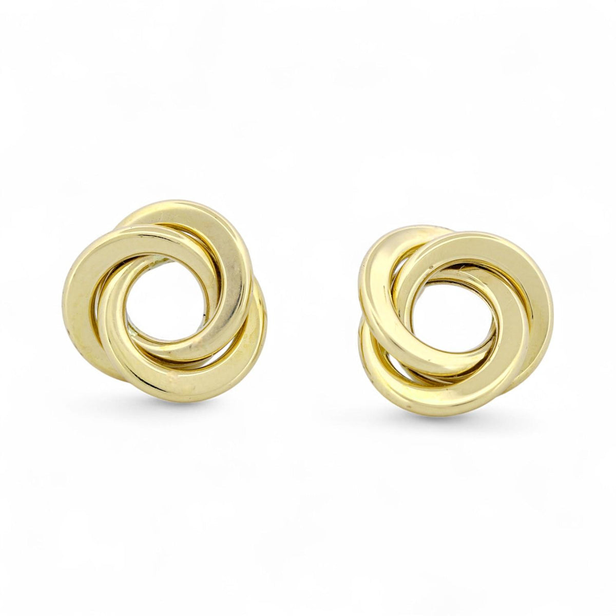 18k Yellow Gold Classic Interlocking Circle Knot Stud Earrings – New, Medium