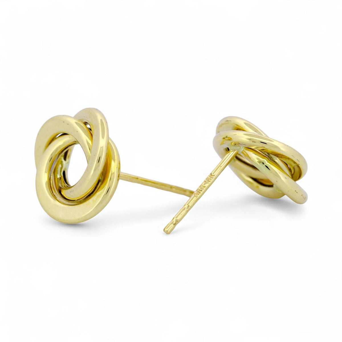 18k Yellow Gold Classic Interlocking Circle Knot Stud Earrings – New, Medium