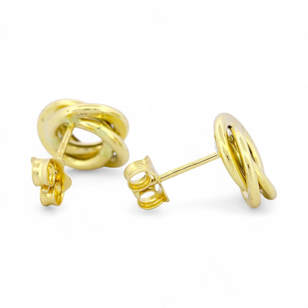 18k Yellow Gold Classic Interlocking Circle Knot Stud Earrings – New, Medium