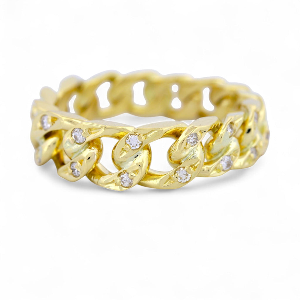 18k Yellow Gold Diamond Accent Tapered Curb Chain Ring, Size 7