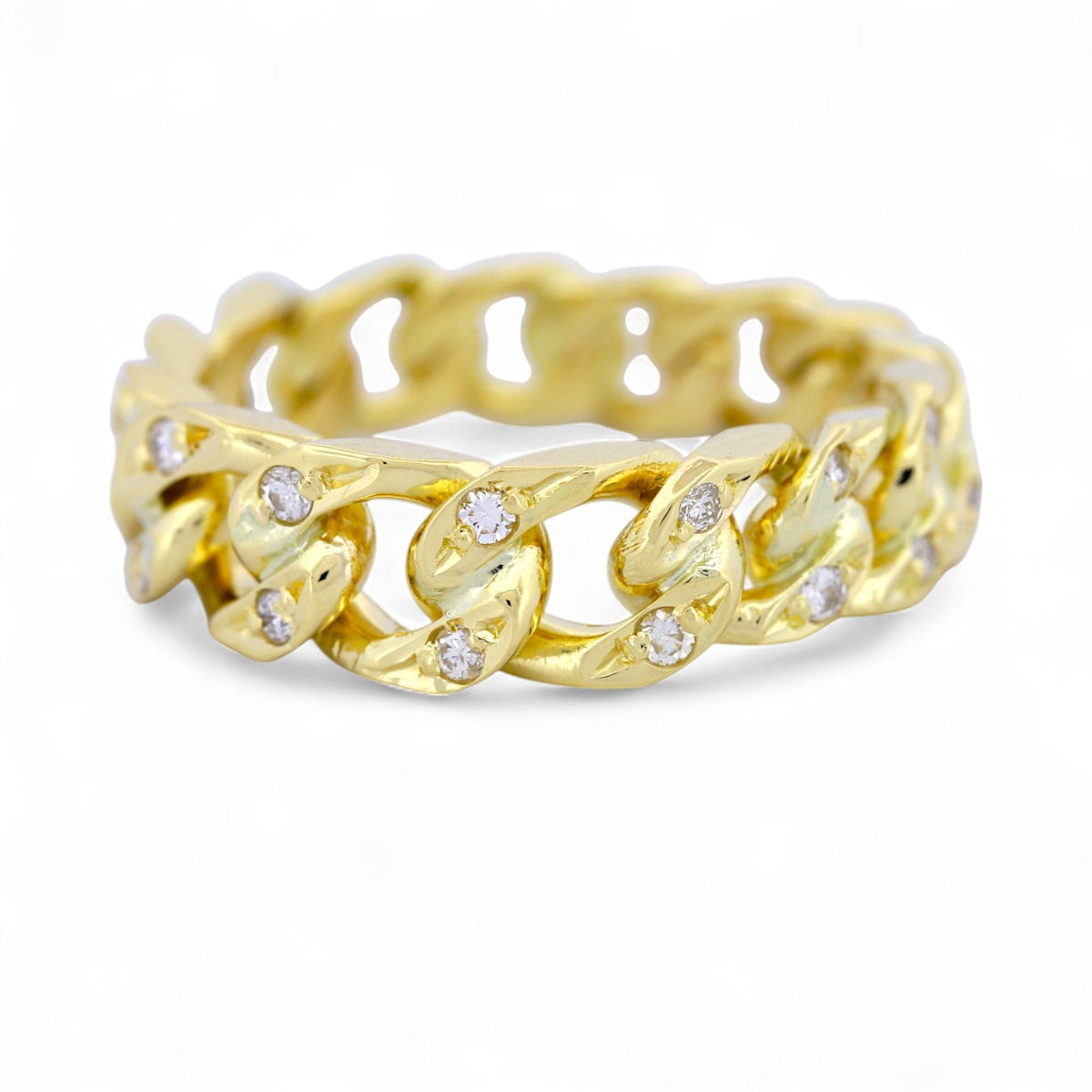 18k Yellow Gold Diamond Accent Tapered Curb Chain Ring, Size 7